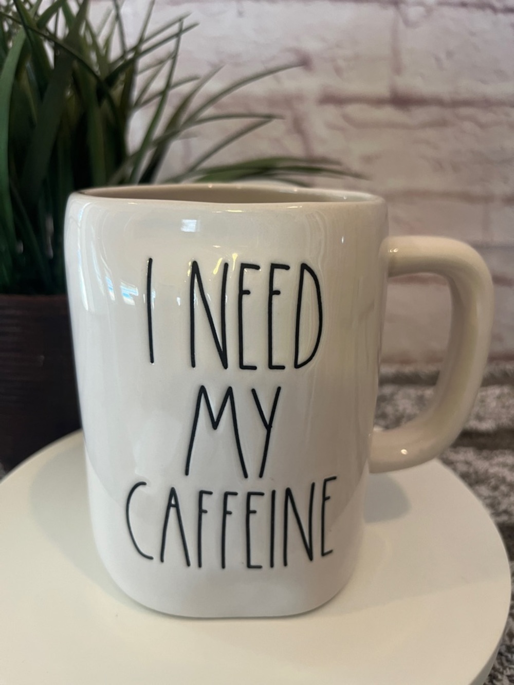 RAE DUNN I Need My Caffeine White Ceramic Mug